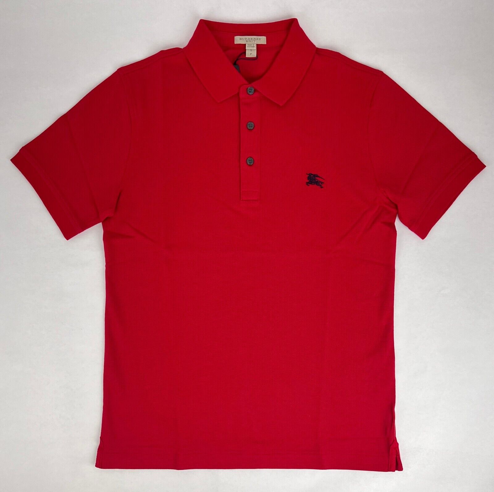 Burberry Men's Red Cotton Embroidered Logo Polo Shirt Check 
