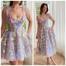 Fashionable Embroidered Women's Tank Dress Sleeveless Evening Dress 3D Flower