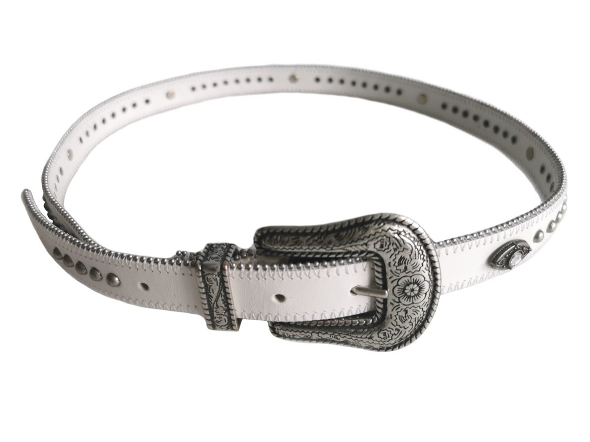 Pepe Jeans Women's Cali belt, real leather, White/ Silver, Small