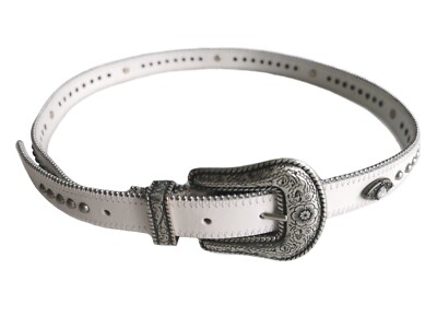 Pepe Jeans Women's Cali belt, real leather, White/ Silver, Small