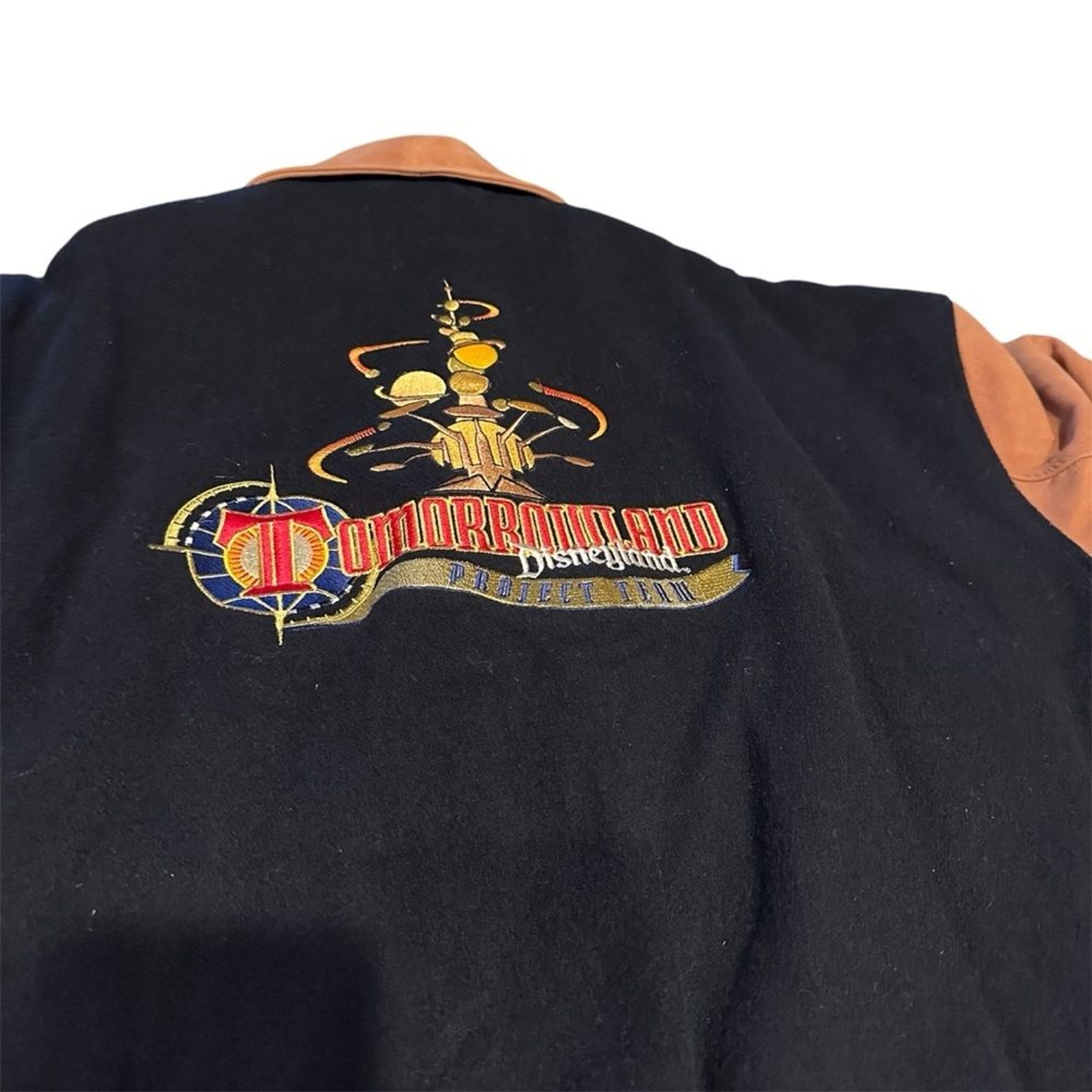 Vintage Tomorrow Land Black Bomber Varsity Jacket Brown Black Leather Wool XXL image 7