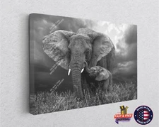 African Elephant Baby and Mom Animal Kingdom Wall Design Painting Canvas Prints
