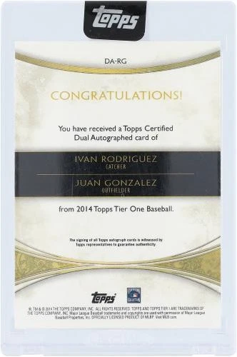 Artículo de tarjeta autografiado de Iván Rodríguez Texas Rangers de béisbol en losa #14380968 certificado de autenticidad Foto 2 de 3