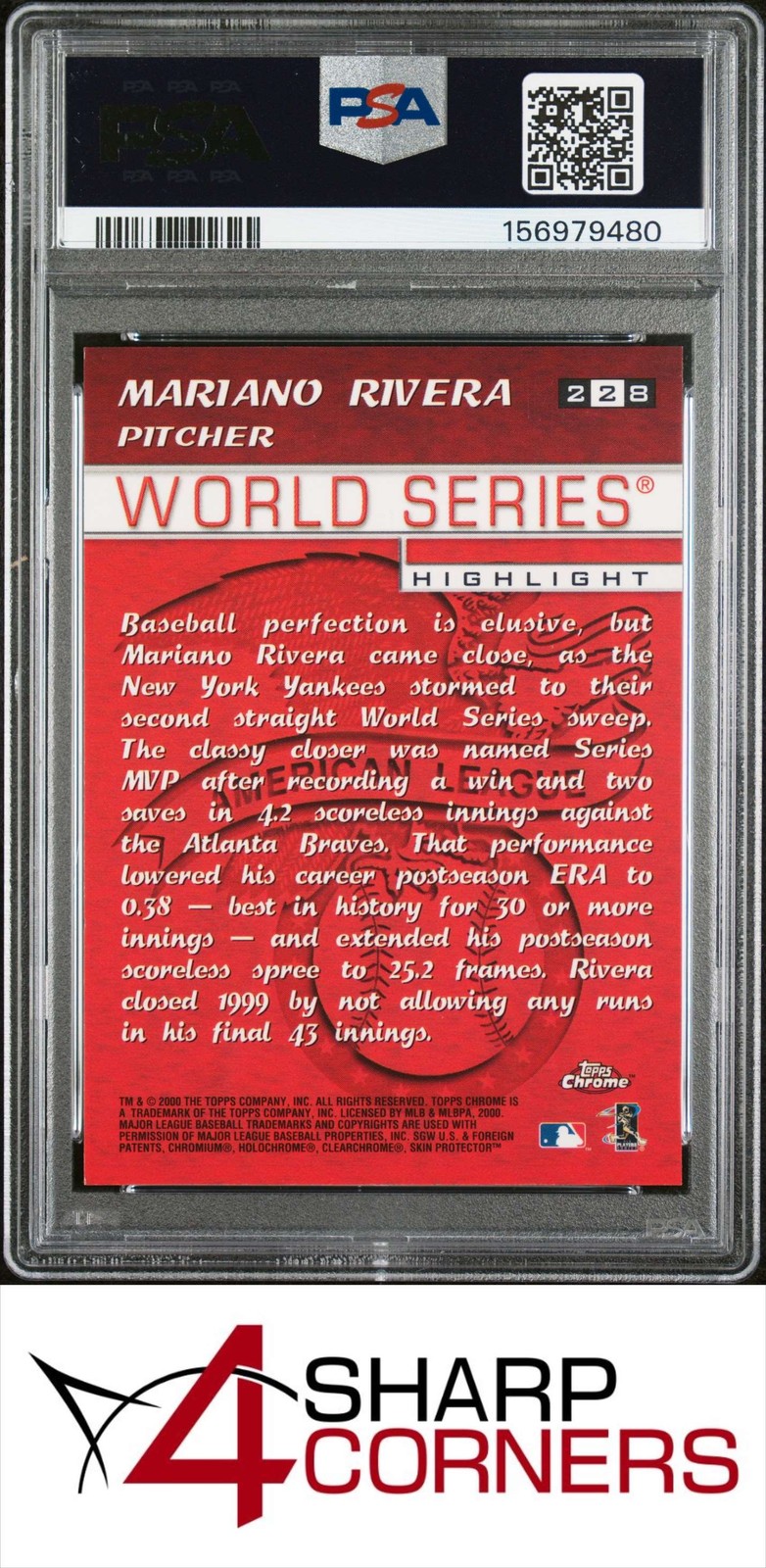 2000 TOPPS CHROME #228 MARIANO RIVERA YANKEES HOF PSA 10 view 2