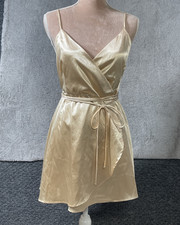 Lucy In The Sky Cream Satin Adjustable Thin Straps Mini Wrap Dress S/M Coquette