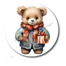 CHRISTMAS FAVORS TEDDY BEAR ENVELOPE SEALS HOLIDAY SCRAPBOOK STICKERS LABELS