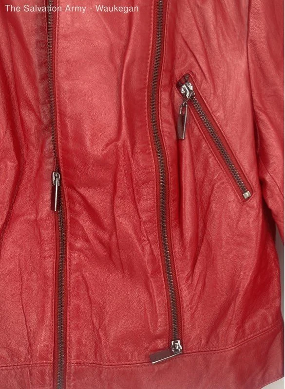 Bebe Womens Red Leather Regular Fit Long Sleeve Full-Zip Biker Jacket Size L - Image 3 of 4