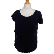 Promod Navy Blue Frill Front Cap Sleeve Blouse Size L