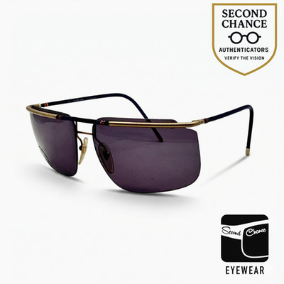 Lozza USA 6504-VINTAGE Shield Sunglasses-Blue Gold Aviator-NOS/UNWORN