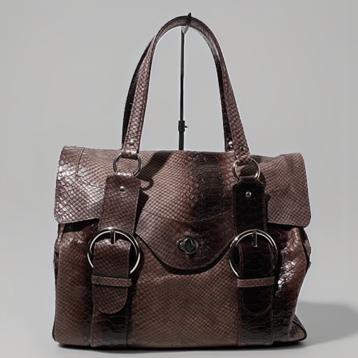 JACQUES LE CORRE Turnlock Python Embossed Tote Ba… - image 1