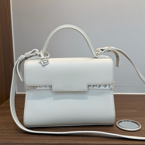 AUTH Delvaux Tempete PM White Calfskin Leather Silver Hardware Top Handle Bag