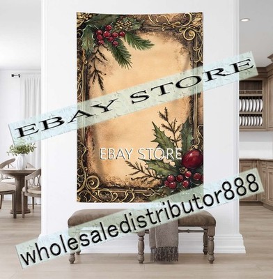 Holly Border tapestry rustic writing holiday decor indoor wall    59X82 in