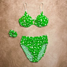 Vintage Y2K Polka Dot Bikini Swim Suit Green Tropical Summer Vacation Surf