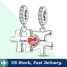 KUNSIR 925 Sterling Silver Love Puzzle Heart Charm For Bracelet Pendant DIY Gift