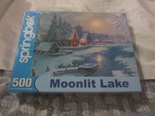 SEALED MIP Springbok Moonlit Lake 500 Piece Jigsaw Puzzle Snowy Winter Scene USA