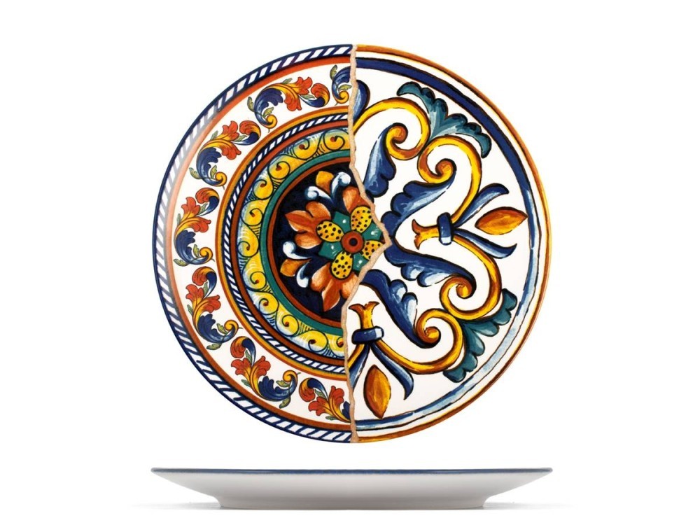 Set of 6 flat plates Positano model in stoneware of 26 cm
