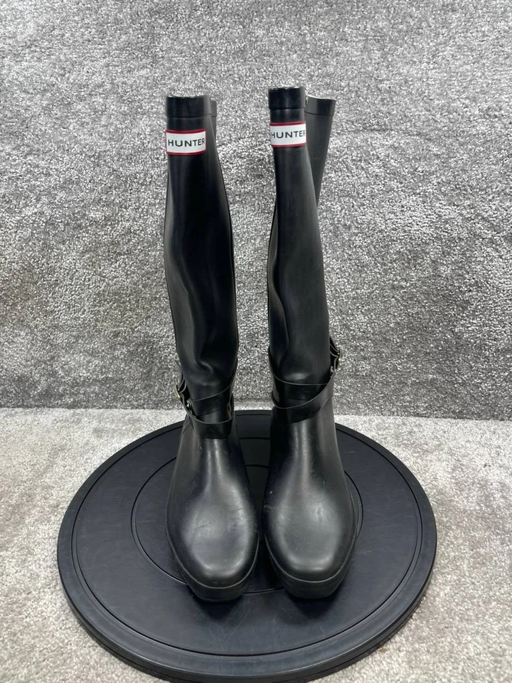 Bota Hunter Mujer Talla 10 Andora Negra Goma Natural Impermeable Cuña Alta Lluvia Foto 4 de 4