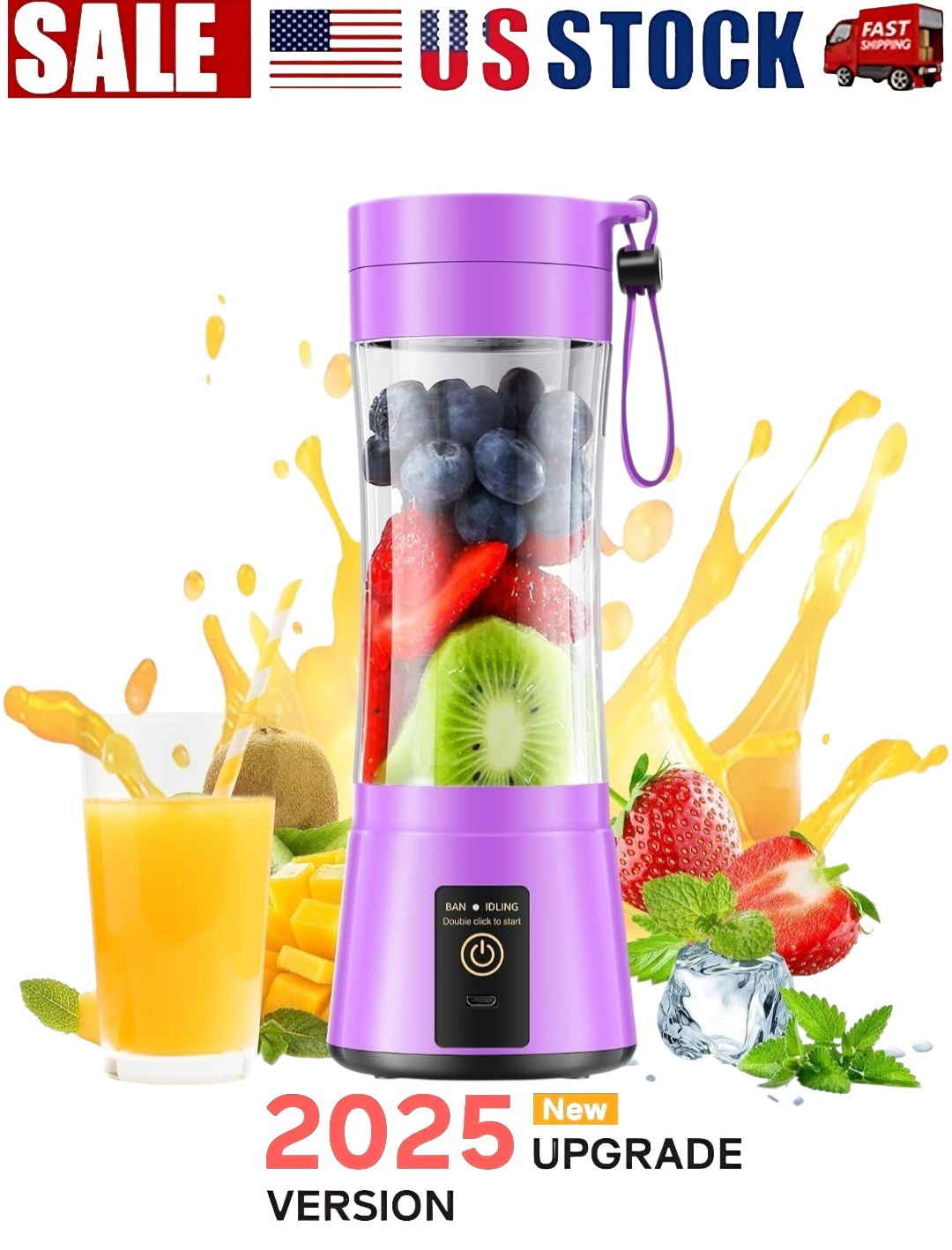 Portable Blender Personal Mini 13 Oz, Mixer/Blender, USB Rechargeable-Purple.
