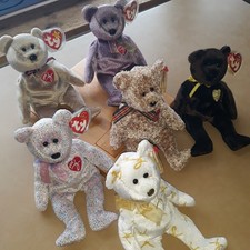 SET of 6 TY Beanie Babies SIGNATURE BEARS - 1999 thru 2004 - MWMT Lots Of Photos