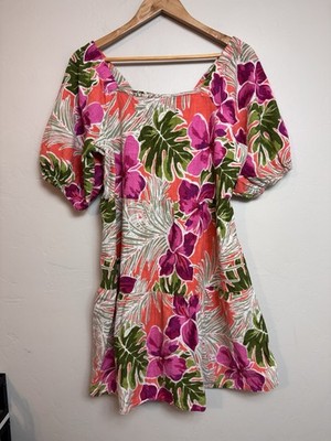 Mlle Gabrielle Floral Puff Sleeve Mini Dress Women s Large? Coastal Tropical