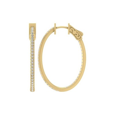 14k Yellow Gold Round 1.1Ct Lab Grown Diamond Hoop Earrings Gift For Women