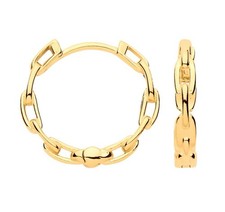 Ladies 9ct Yellow Gold 15mm Huggie Earrings - Paper Clip Huggie Earrings