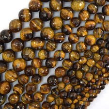 Natural Faceted Tiger Eye Round Beads Gemstone 14.5" Strand 4mm 6mm 8mm 10mm