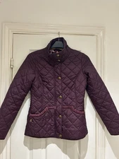 Womans Joules Maroon Quilted Full Zip Jacket Floral Pattern Lining UK Size 10