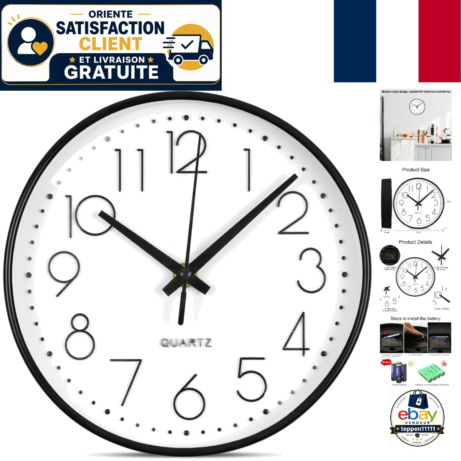 Horloge murale silencieuse 20cm pour bureau et chambre à coucher zen