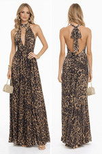 One33 Social Kaia Halter Gown Leopard Print Brown sz 0-16 Bold Glam Badgley