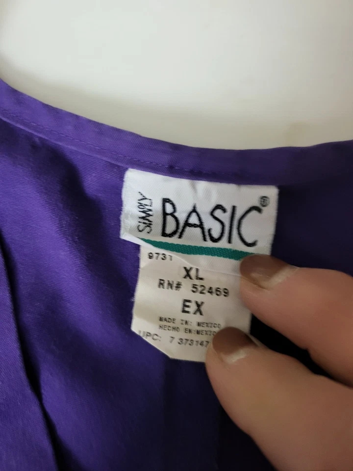 Scrub Top size XL Purple Simply Basic Scrubs Medical Dental Surgical More - Image 3 of 4