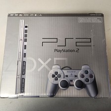 BOX FOR Sony PlayStation 2 / PS2 Satin Silver Slim BOX ONLY & New Controller