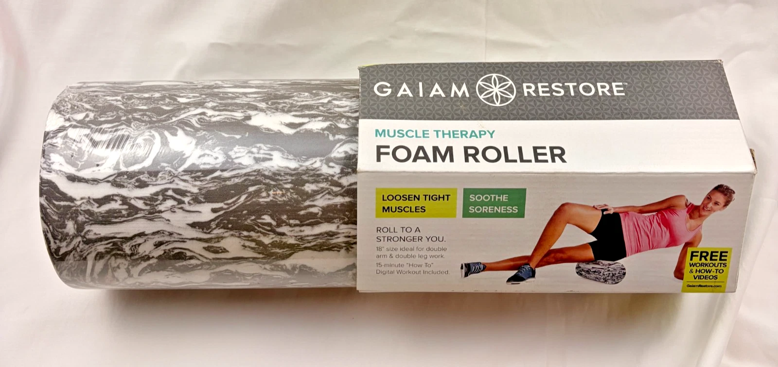 Gaiam Restore Muscle Therapy Foam Roller 18" Gray Marble New In Box