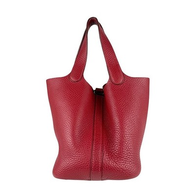 Echte HERMES Picotin PM 18 Handtasche dunkelrot Leder/silberfarben - z6708