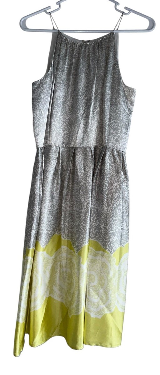 Ellen Tracy 100% Silk Sleeveless A Line Dress Sz 6 Gray Green Chartreuse  Floral | eBay
