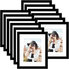 12x16 Picture Frame Set of 12 Wall Mount Display Photos 8.5x11 with Mat Black