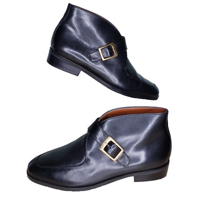 Etienne Aigner Marco Ankle Boots Size 6.5 Black Leather Monk Strap Brazil