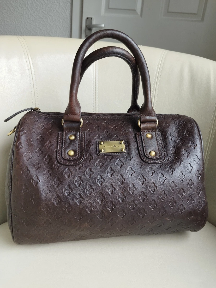 PATRICK COX designer logo embossed brown LEATHER handbag eBay
