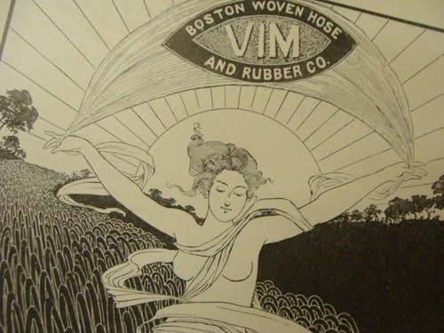 1800's Boston Woven Hose & Rubber TOPLESS GIRL full page- LETTERPRESS orig - Picture 3 of 6