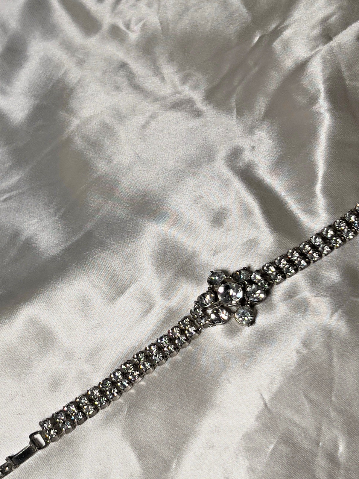 Vintage Garne Jewelry Rhinestone Bracelet - Art Deco Style, Silver ToneSparkling