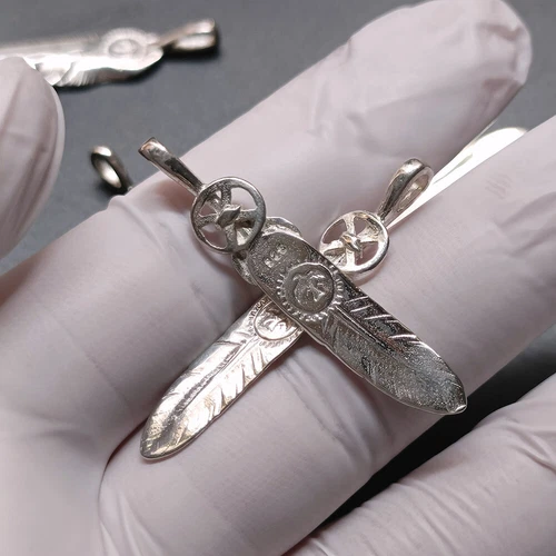 REAL 925 Sterling Silver Indian Thunderbird Feather Pendant Charm DIY Jewelry - Picture 9 of 15