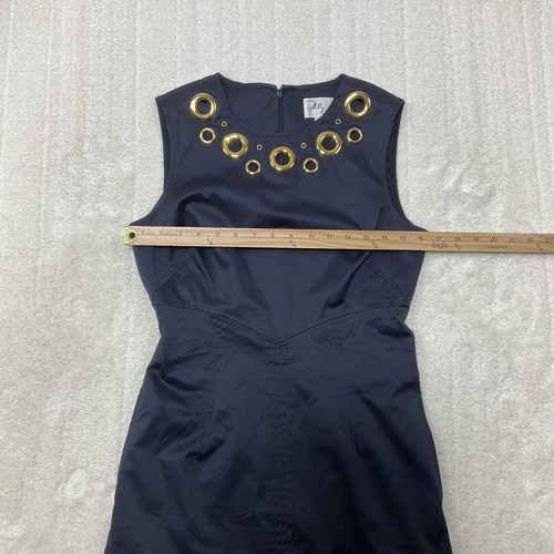 Vintage Milly Womens Size 6 Navy Blue Dress Gold Grommet Accent Neckline - Picture 4 of 14