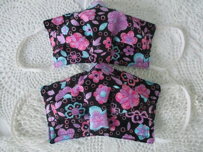2 Homemade Fabric Face Masks Girls Washable Size 9 to 13 Year Filter Pocket Wire