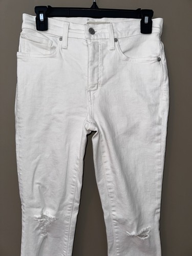 MADEWELL White 9" High-Rise Distressed Skinny Leg Raw-Hem Crop Jeans Size 26 - Picture 7 of 24