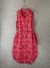 Ann Taylor Petites Linen Blend Shirt Dress Lined Classic Tie Belt Size 0P Red