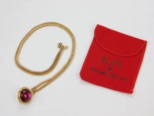 Kenneth Jay Lane KJL Faux Garnet Glass & Pearl Reversible Gold Tone Necklace 32"