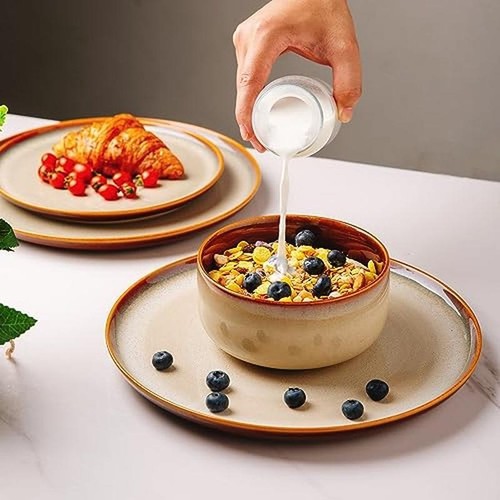 12 Pc Handmade Ceramic Dinnerware Set Scratch Resistant Microwave Safe Kitchen - Picture 2 of 6