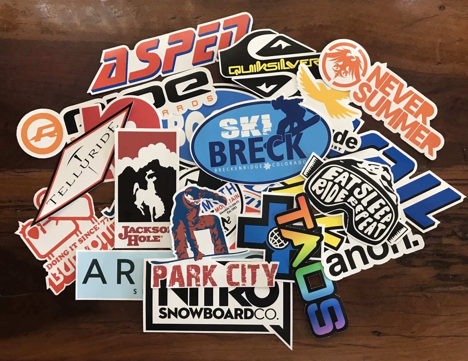 Ski Sticker Pack Lot Aspen Breakenridge Jackson Hole Burton Ride Anon