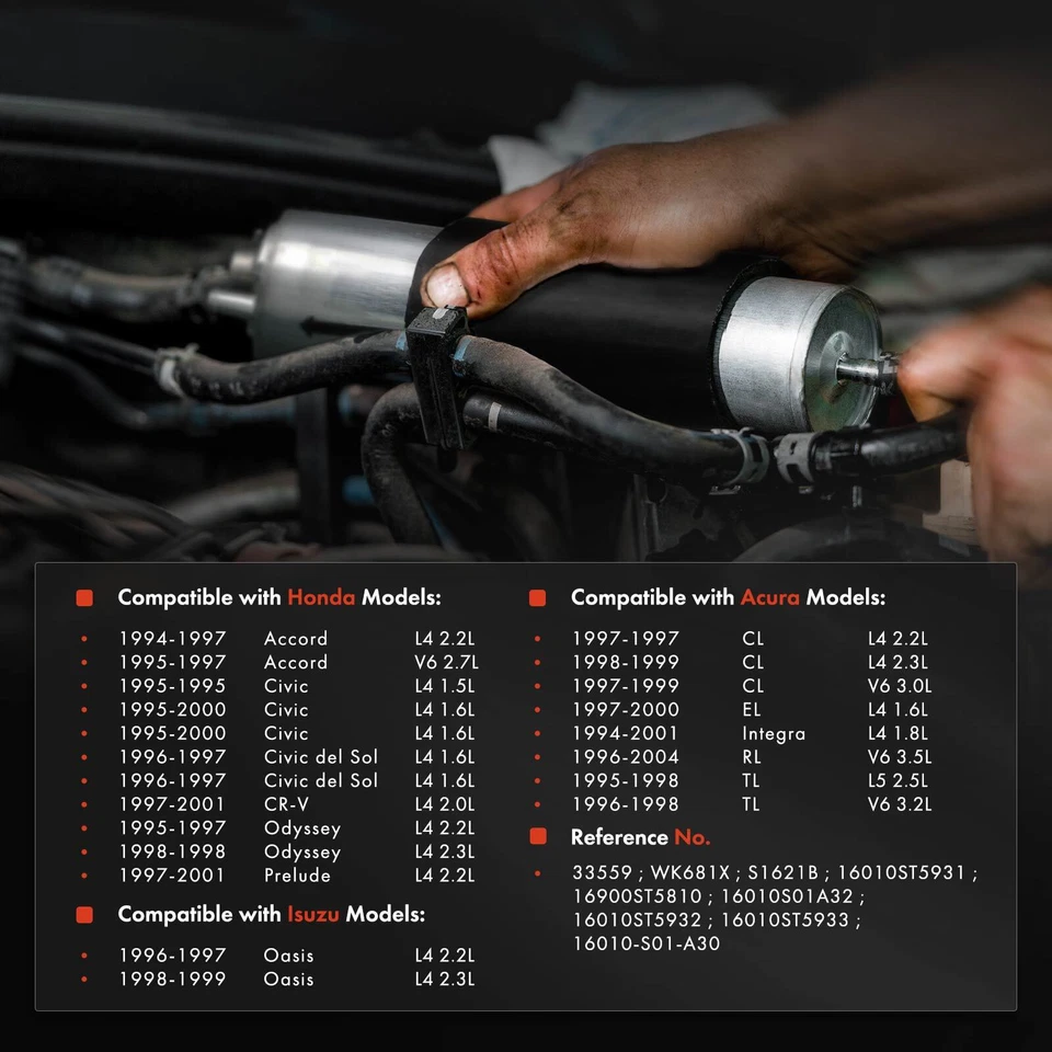 Filtro de combustible para Honda CR-V Civic Accord Odyssey Acura CL EL RL TL Integra Isuzu Foto 2 de 4
