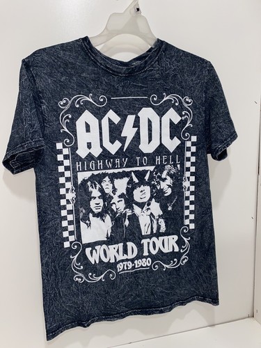 New ACDC Unisex Highway To Hell World Tour 1979/80 Tee Shirt Black
